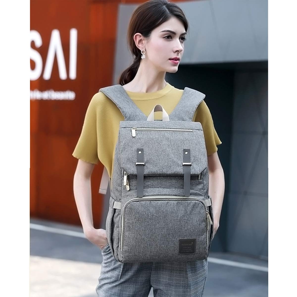 SONARIN Premium Impermeabile Zaino Fasciatoio Bambino per Pannolini,Ergonomico,Mesh Traspirante,Grande Capacità,Organizer per Zaino da Viaggio,progettato per le madri dopo il parto(Grigio)