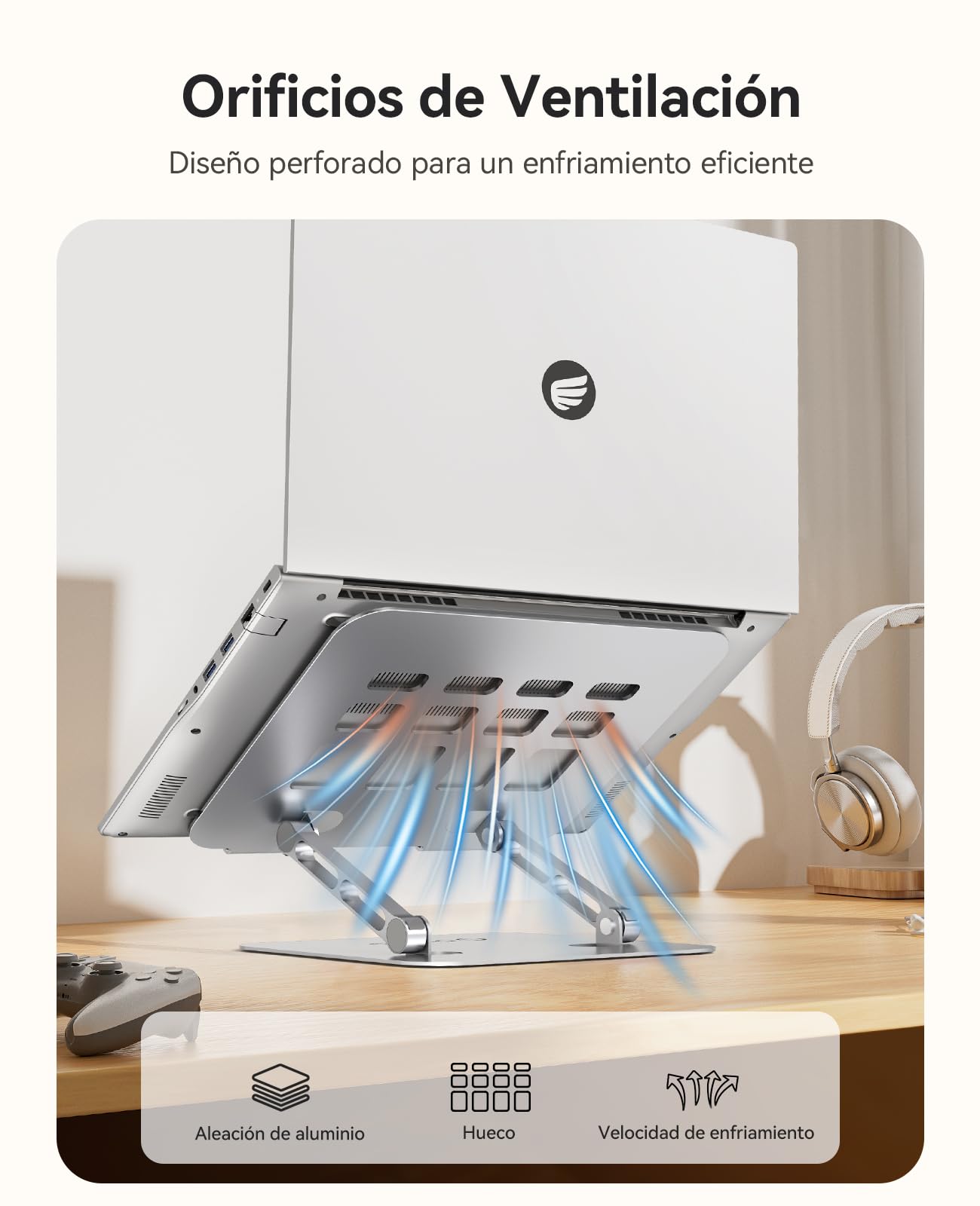ORICO Soporte Portátil Ajustable Plegable, Laptop Stand de Aluminio Ergonómico y Ventilado, Elevador Portatil Escritorio Compatible con MacBook Air, Pro y Portátiles de 10-17" – ST11, Plata