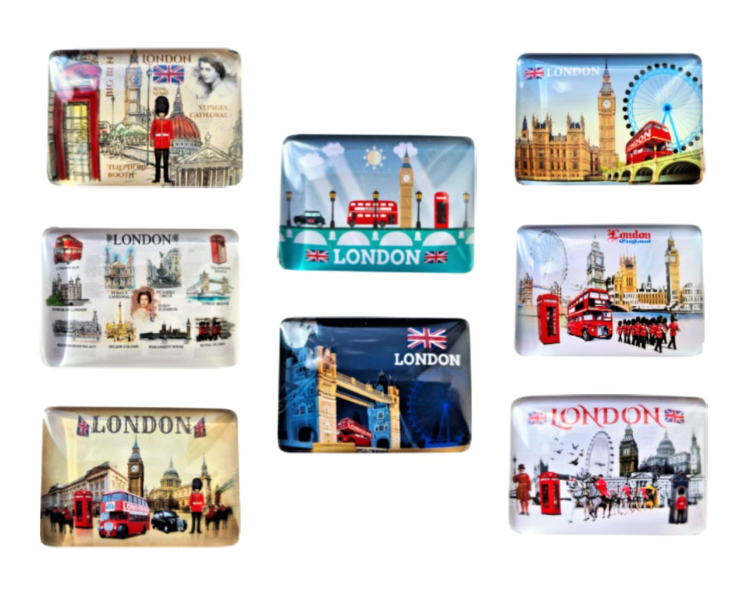Glass Magnets for Refrigerator - Set of 8 London England Famous Icons Pictures Glass Fridge Magnets