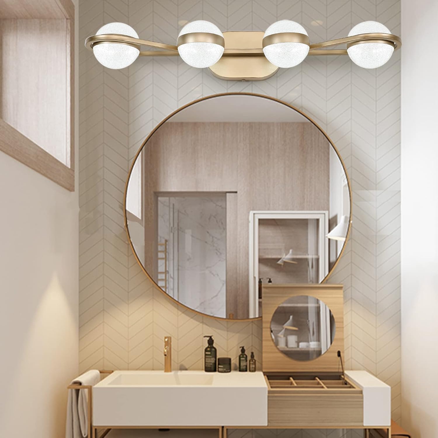 🛒 Crаzу Dеаlѕ Lucalda Bathroom Vanity Lights for Bathroom 4 Lights Fixutres 28.7 Inches Bathroom Lights Over Mirror 24W Led Lighting Vanity Lighting Fixtures with Globe Acrylic Ball,6000K Cool White