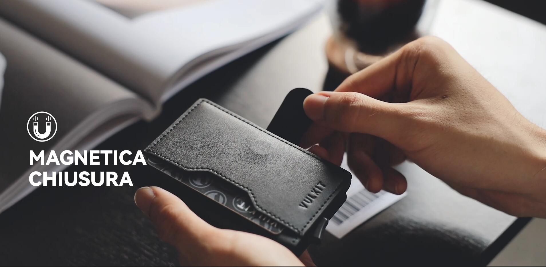 Portafoglio RFID Slim Donna In Metallo Rosa - Portacarte Con 3 Slot E Finestra ID, Chiusura Magnetica Antifurto - Foto 7