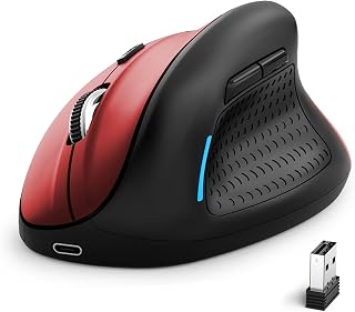 E-YOOSO Ergonomic Mouse, Wireless Vertical Mouse with 6 Buttons, 5 Adjustable DPI Levels, Up to 4800 DPI, 2.4G and Bluetooth, Wired Optical Vertical Mice for Windows, Mac, Laptop, Desktop (Red Black)