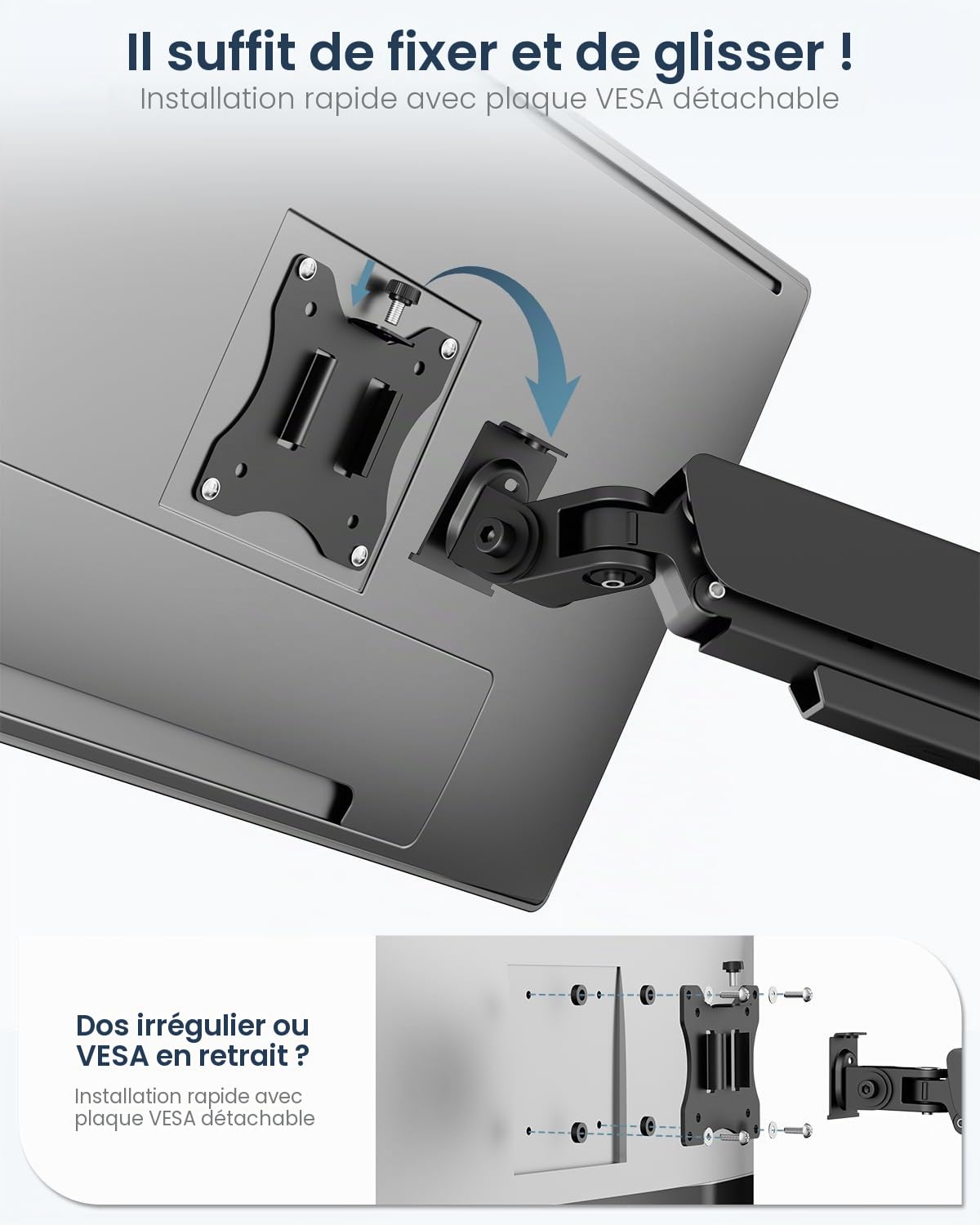 WORLDLIFT Support Mural Moniteur PC 17-32" Bras Ergonomique Réglable 9 kg VESA 75x100 mm