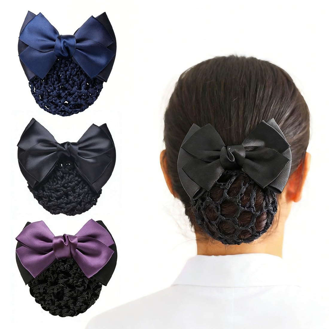 Barrettes à chignon en filet x4 avec pince nœud en velours doux multicolore