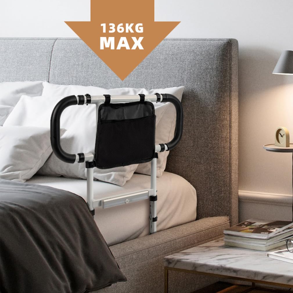 Barandillas De Cama para Adultos Mayores: Protección De La Cama, Bolsa De Almacenamiento, Asas Laterales Reforzadas Y Lámpara Inteligente, Mayor Seguridad Y Comodidad