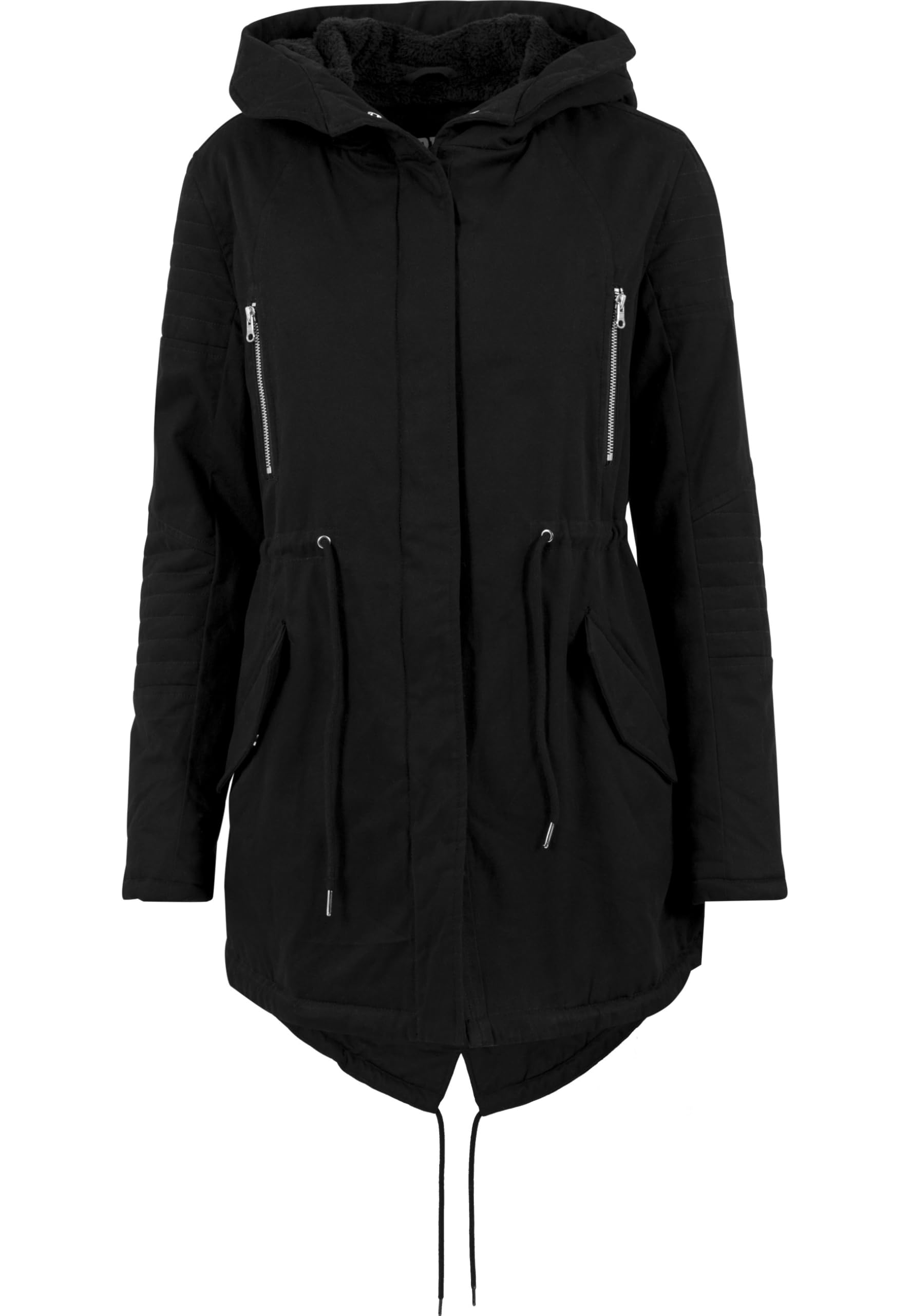 Urban Classics Parka Mujer Sherpa Forrada de Algodón Mujer Chaqueta de Invierno Negro
