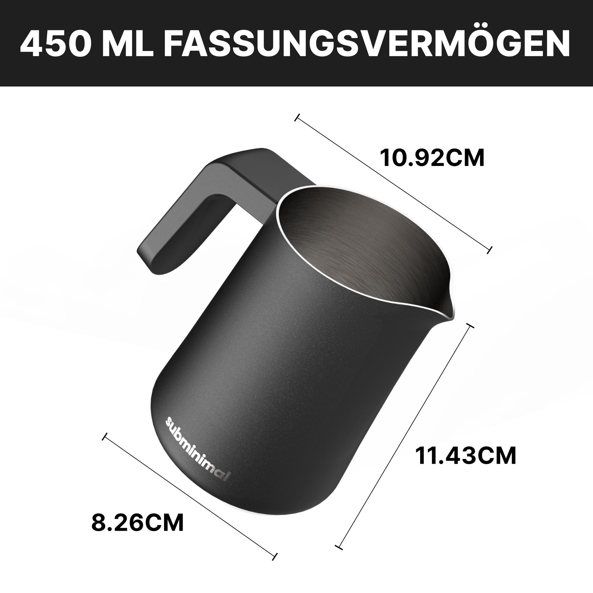Subminimal FlowTip Barista Milchkännchen | Kochfeld Milchschaum Kännchen für Premium-Kaffeegetränke im Barista-Stil zu Hause | Cappuccino & Latte Art Gießkrug Spümaschinenfest | 450ml