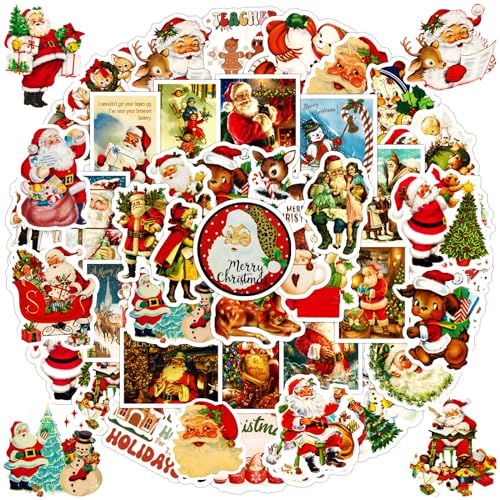 100PCS Vintage Christmas Stickers Santa Claus Snowman Sticker Pack for Kids Teens Adults Waterproof Holiday Stickers Decals for Scrapbook Cards