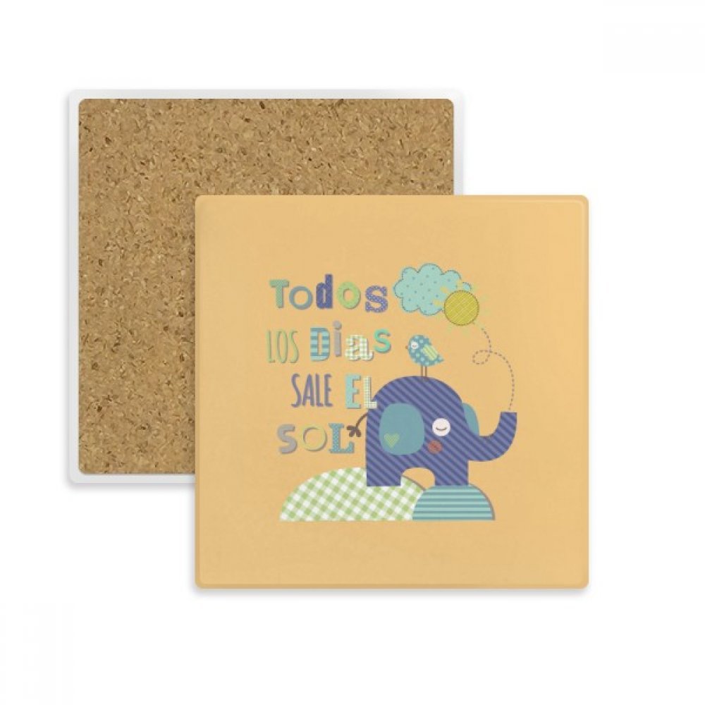 Coaster absorbant en pierre motif éléphant jaune et oiseaux pour protéger vos tables