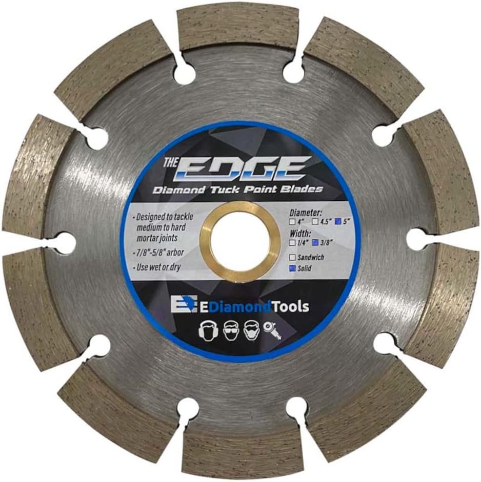 5" Diamond Tuck Point Blade for Mortar Joint Removal, Single Blade, 3/8" Segment Width, 7/8"-5/8" Arbor