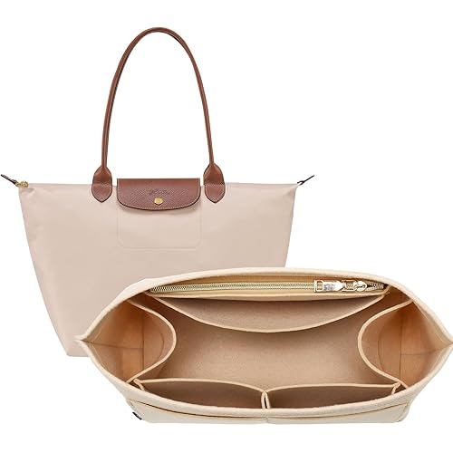 OPPOSHE Purse Organizer Insert for Longchamp Le Pliage, Premium Felt Long Champ Bag Handbag Women, Tote Organizer Insert with 9 Compartments (Large, Beige)