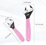 WORKPRO 2-Piece Adjustable Wrench Set, 6-Inch & 10-Inch Wrenches, Wide Jaw Black Oxide Wrench, Metric & SAE Scales, Cr-V Steel, for Home, Garage, Workshop - Pink