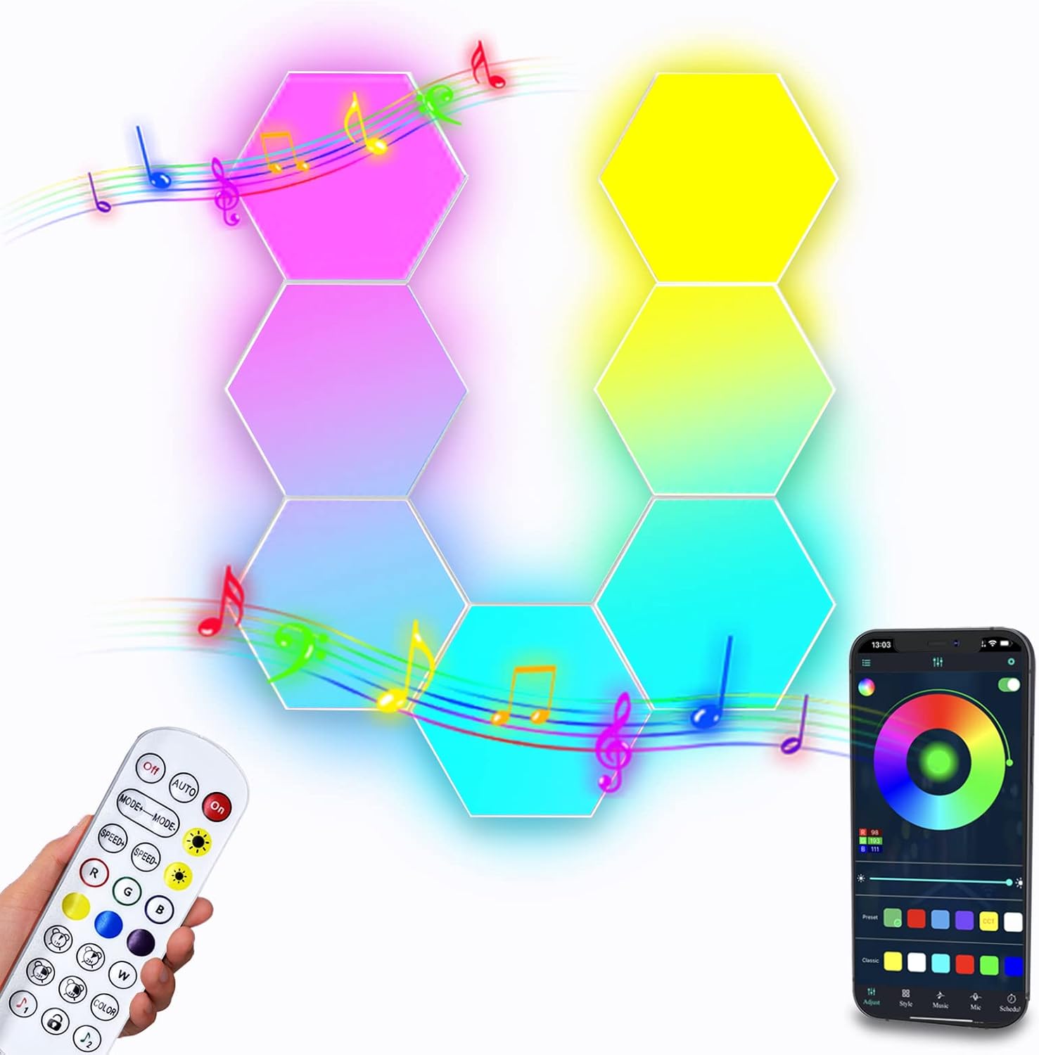 Hicsezvy Hexagon Light Panels,RGB LED Hexagon Lights for