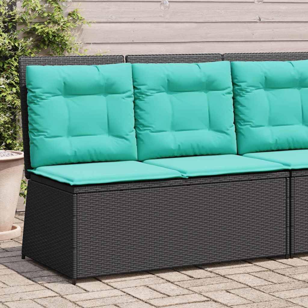 Panchina da Giardino Reclinabile 2 Posti in Polyrattan Nero | Pannello dello schienale regolabile e struttura in acciaio per relax su terrazzo e patio con cuscini sfoderabili.