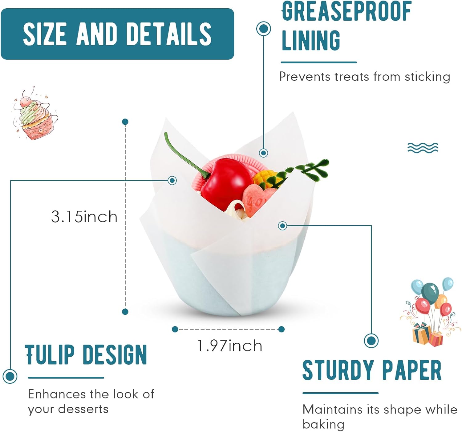 Maxdot 800 Pcs 3.15 Inches Tulip Cupcake Liners Holders Muffin Liners Grease Resistant Paper Baking Cups Cupcake Wrappers for Wedding Birthday Baby Shower Party(Pure,White)