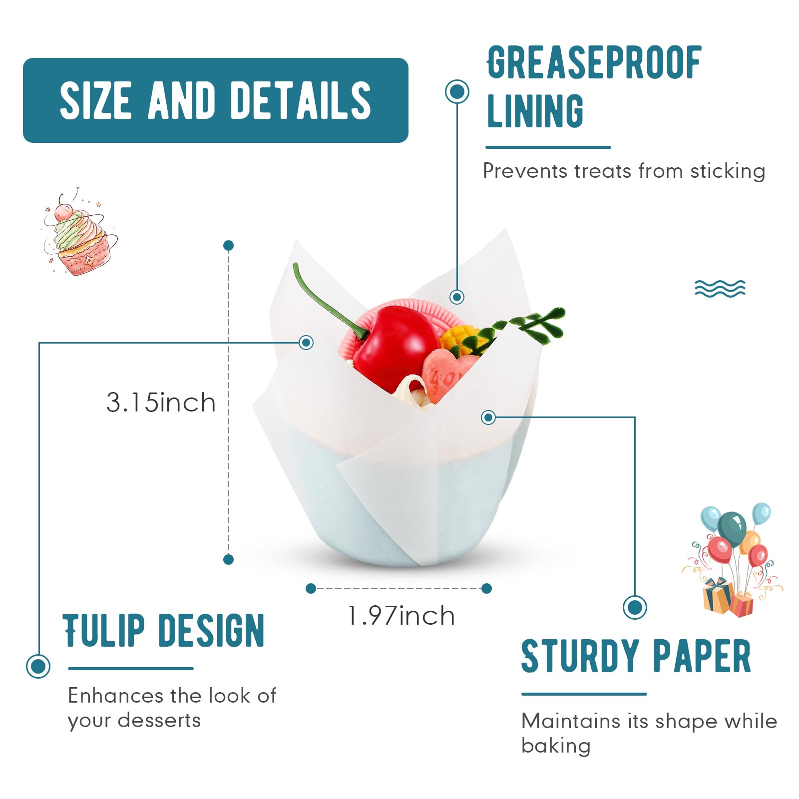 Maxdot 800 Pcs Tulip Cupcake Liners Holders Muffin Liners Grease Resistant Paper Baking Cups Cupcake Wrappers for Wedding Birthday Baby Shower Party(Pure,White)