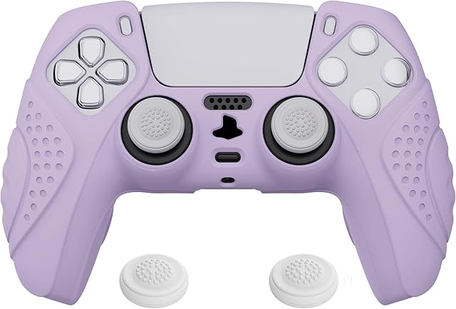 eXtremeRate PlayVital Guardian Edition Mauve Purple Ergonomic Soft Anti-slip Controller Silicone Case Cover for ps5, Rubber Protector Skins with White Joystick Caps for ps5 Controller