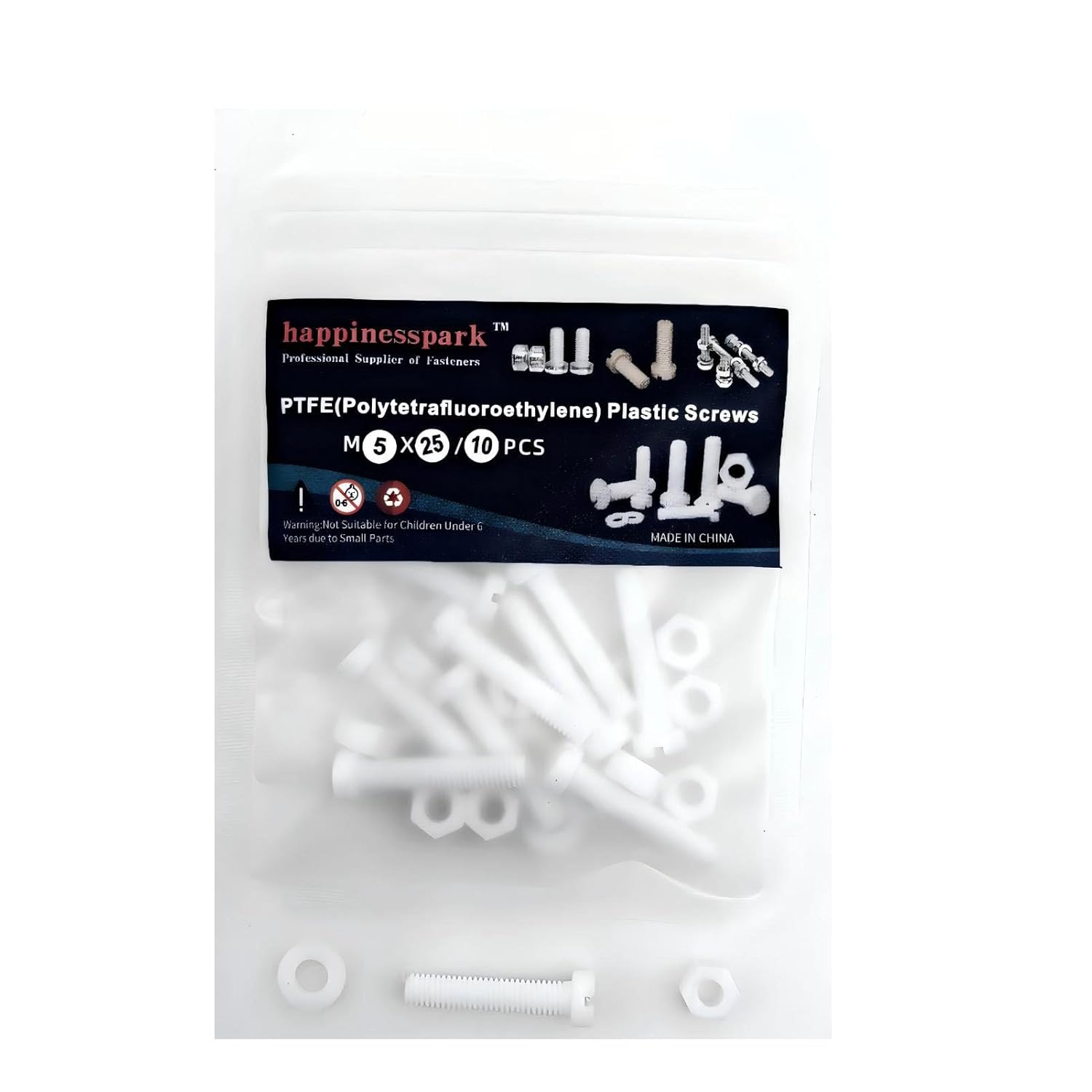 10Sets M5x12 PTFE (Polytetrafluoroethylene) Teflon Plastic Metric Slotted Cylindrical(Cheese) Head Screws Nuts Washers (Corrosion Resistant Electrical Insulation)