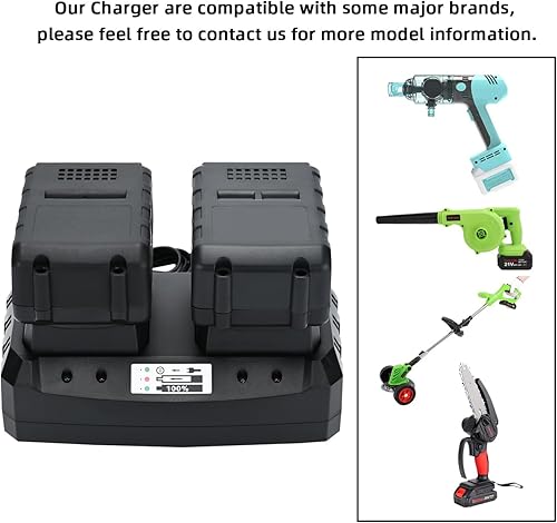Miniatura 5 de Base de carga rápida de doble puerto de 21 V, cargador rápido dual compatible con batería de iones de litio de 21 V (batería no incluida)