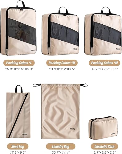 Miniatura 6 de UNANTOR Juego de 6 cubos de compresión de gran tamaño, organizadores de equipaje y bolsas de viaje