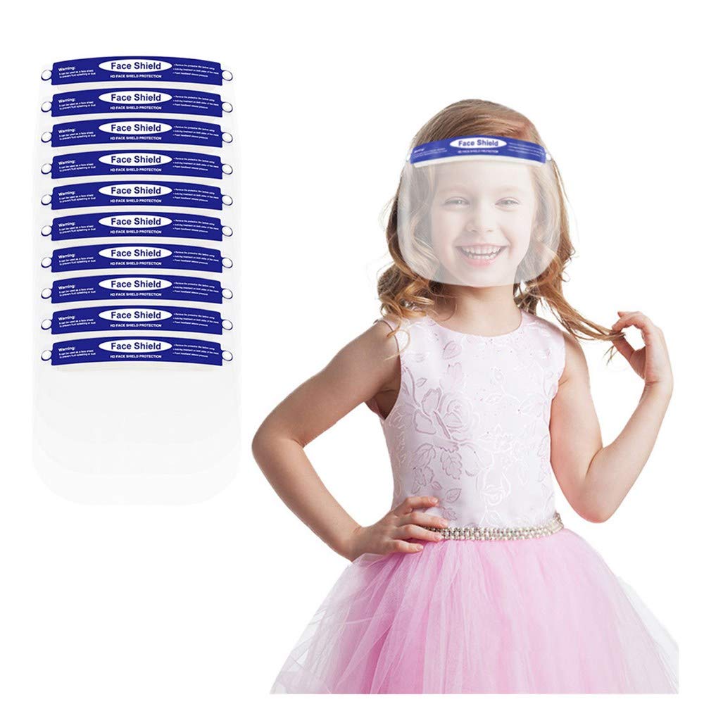 N/O Kids Face Shields with Clear Vision, Adjustable, Lightweight and Breathable Summer Face Macks Newest (Blue- 10pcs), One Size (KidsShield_B_BLUE_10PACK)