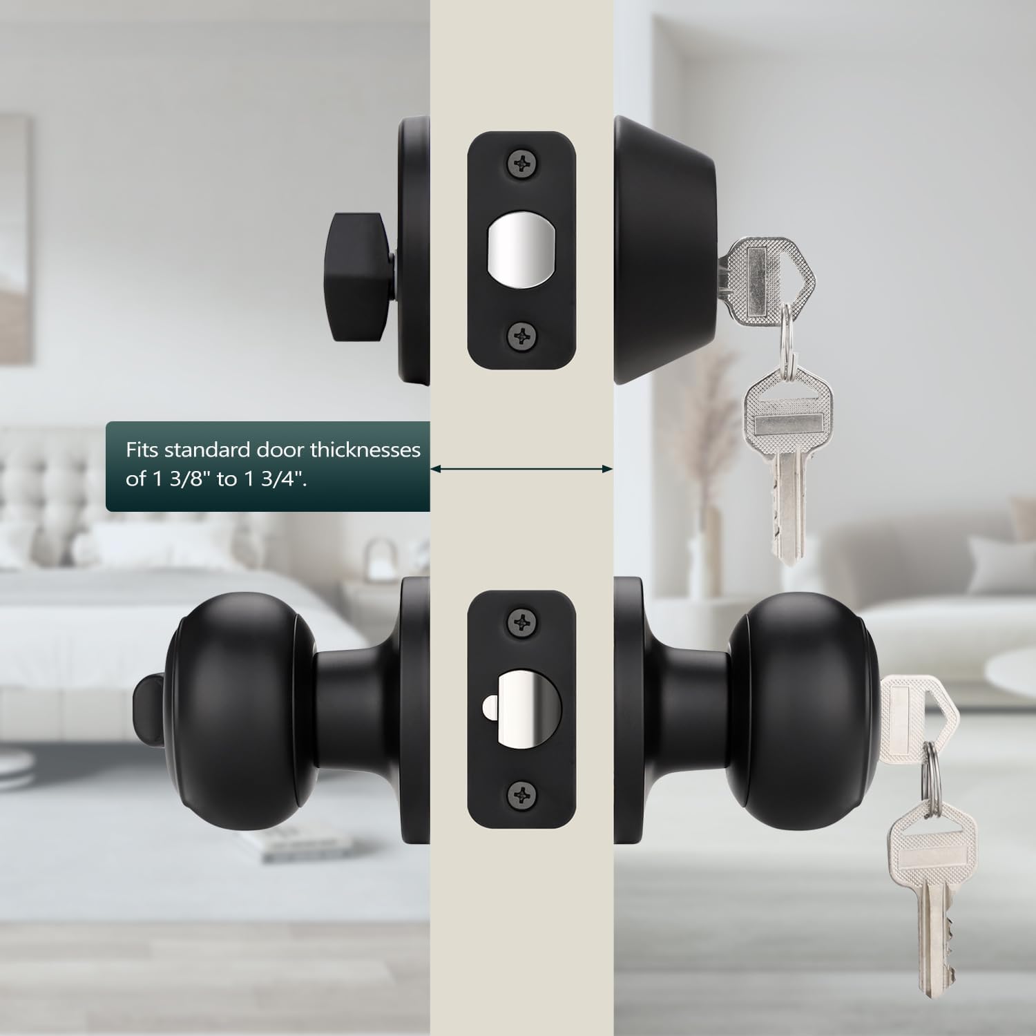 EHOMEWARE 3 Pack Black Door Knobs Exterior, Keyed Alike Entry Door Knob and Single Cylinder Deadbolt Combo Set, Modern Round Door Lock Set with Reversible Handle, Fits Left/Right Hand Doors