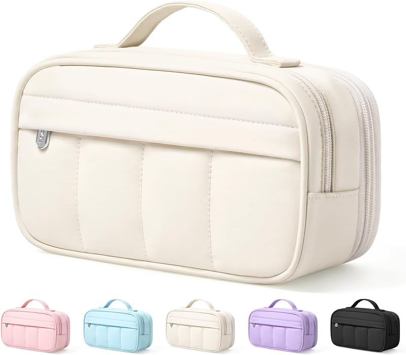 Pencil Case for Girls, Large Capacity Pencil Pouch Pen Bag, Beige | Cute Aesthetic Multi-Compartment Pencil Box Stationery Organizer with Zipper, Portable Back to School Supplies