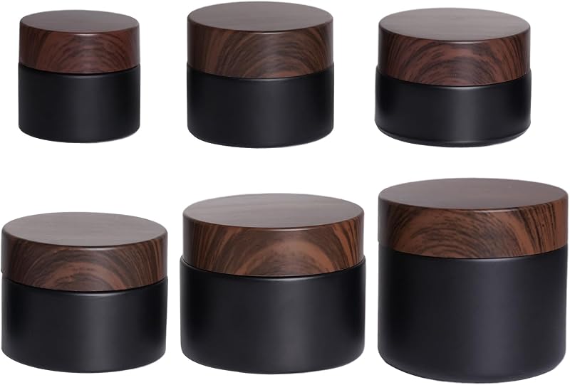 Miayon 6 Frascos de Vidro Recarregáveis com Tampas, Pretos, Tamanhos Variados