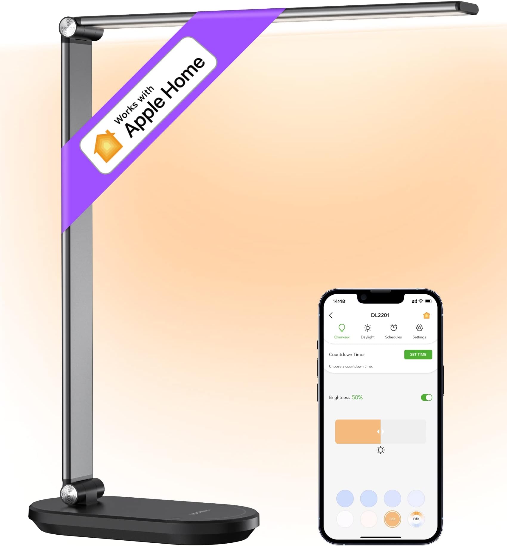 Desk Lamp, LED Eye-Caring Desk Light for Home Office, Compatible with Homekit Alexa Google, Smart Desk Light with Stepless Dimming, Timer, Work for Reading, Study, Crafts