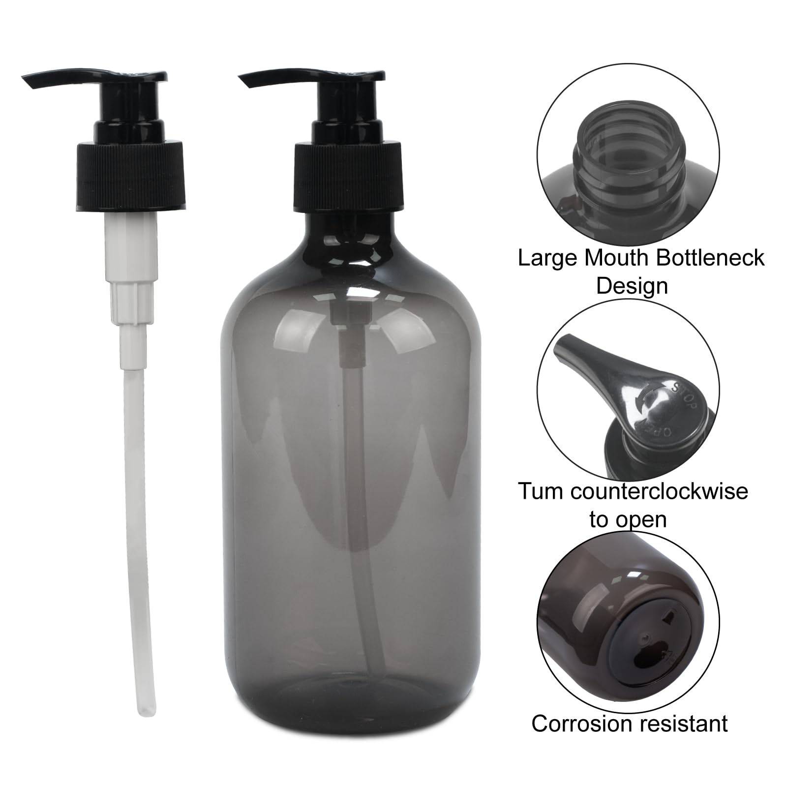 2 Pcs Dispensador Jabon Baño, 500 ML Dispensador Jabon Cocina con Bomba, Botes para Gel y Champu Ducha, Dispensador de Jabón Líquido para Cocina y Baño Champúcon Embudo y Etiquetas (Gris) — view 3