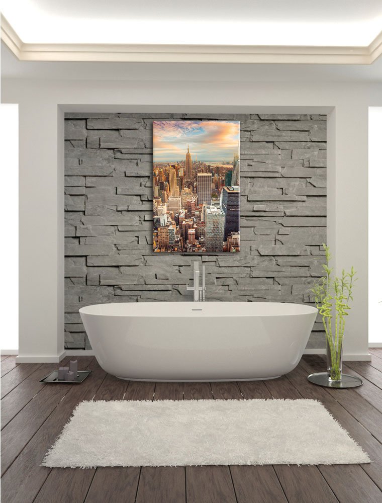 Pixxprint Skyline von New York, Größe: 120x80cm, Leinwandbild, fertig gespannt, Wandbild, Dekoration, Kunstdruck, kein Poster