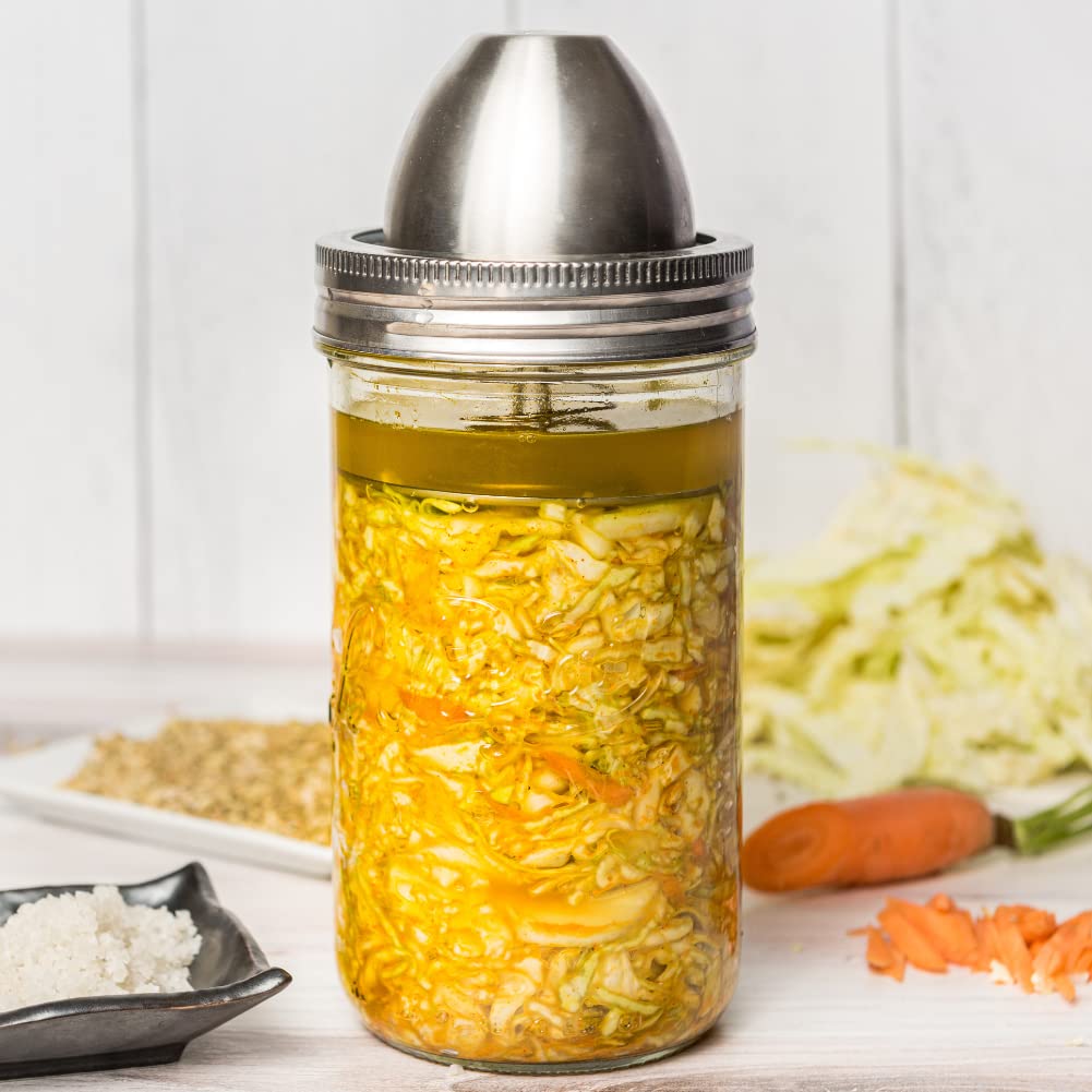 ChouAmi Kit de fermentación de acero inoxidable con esclusa de aire y peso para una fácil fermentación en lotes pequeños de chucrut, kimchi y pepinillos