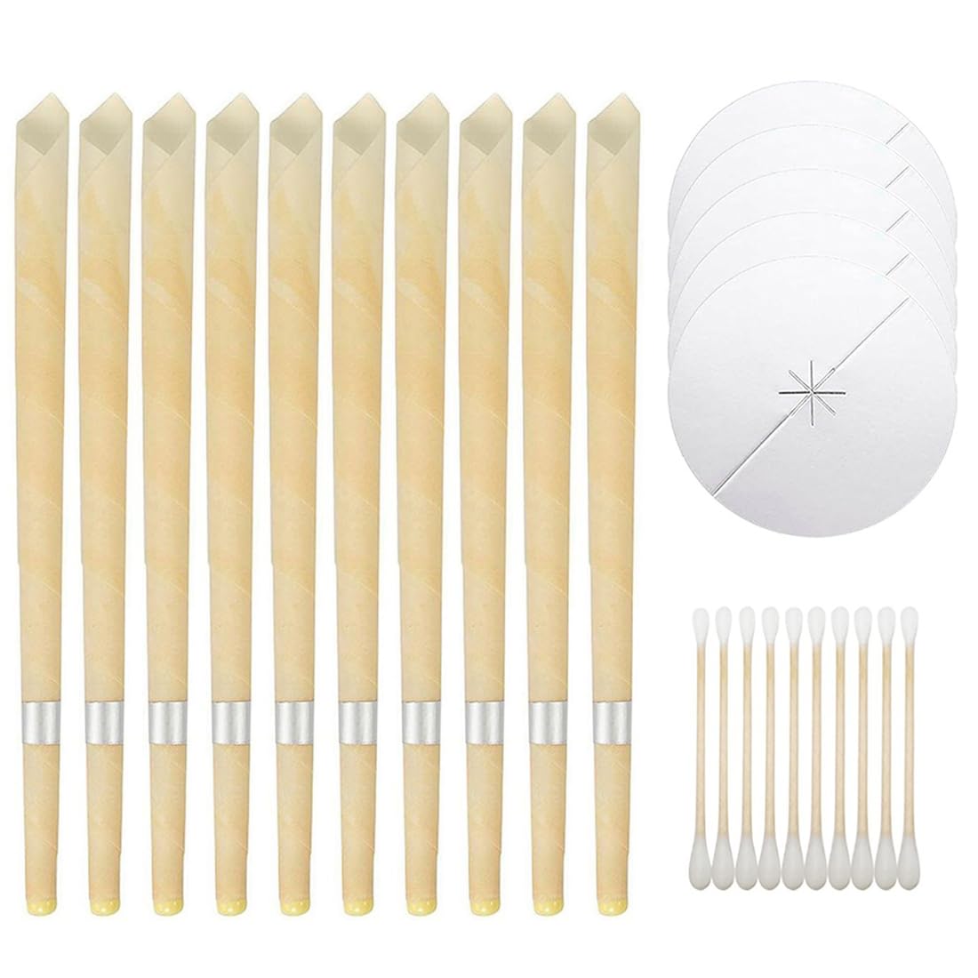 EBHO Candele Orecchie Cerume,Kit per Candele per Rimozione del Cerume,Togli Cerume Orecchie,Candele per Orecchie da 10 Pezzi con 5 Dischi Protettivi