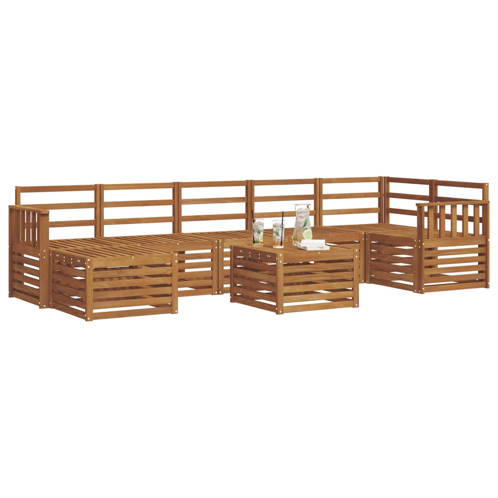 Conjunto de sofás de Exterior 8 pcs Madera Maciza de Acacia Natural con Respaldo y apoyabrazos, diseño Modular para terraza jardín y Patio, Resistente a la Intemperie y fácil Mantenimiento
