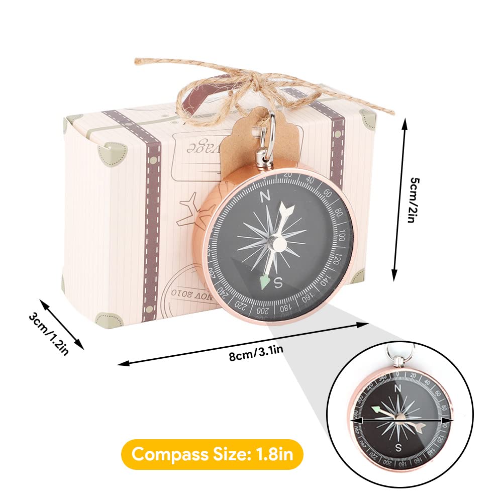Confezione Regalo Bussola da 20 Pezzi, Scatole a Forma di Valigia con Etichette Kraft Souvenirs Decorativi per Festa Nuziale da Viaggio(Oro rosa)