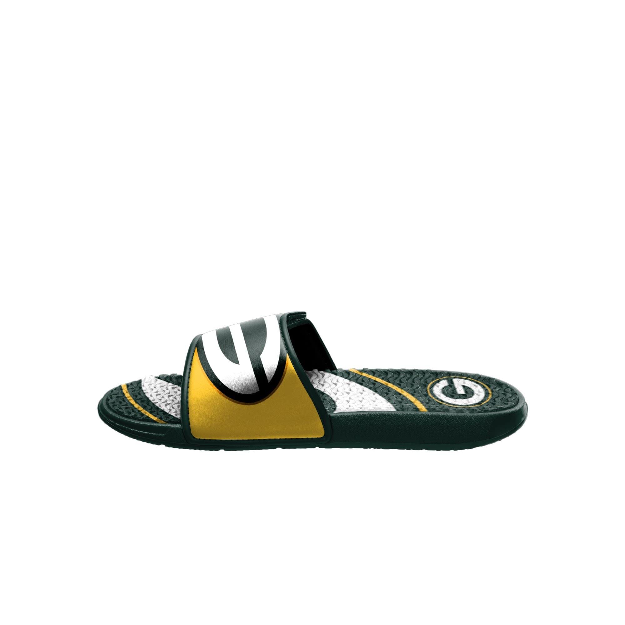 FOCO Green bay Packers NFL Colorblock Big Logo Gel Slide Green Yellow Badelatschen Hausschuhe