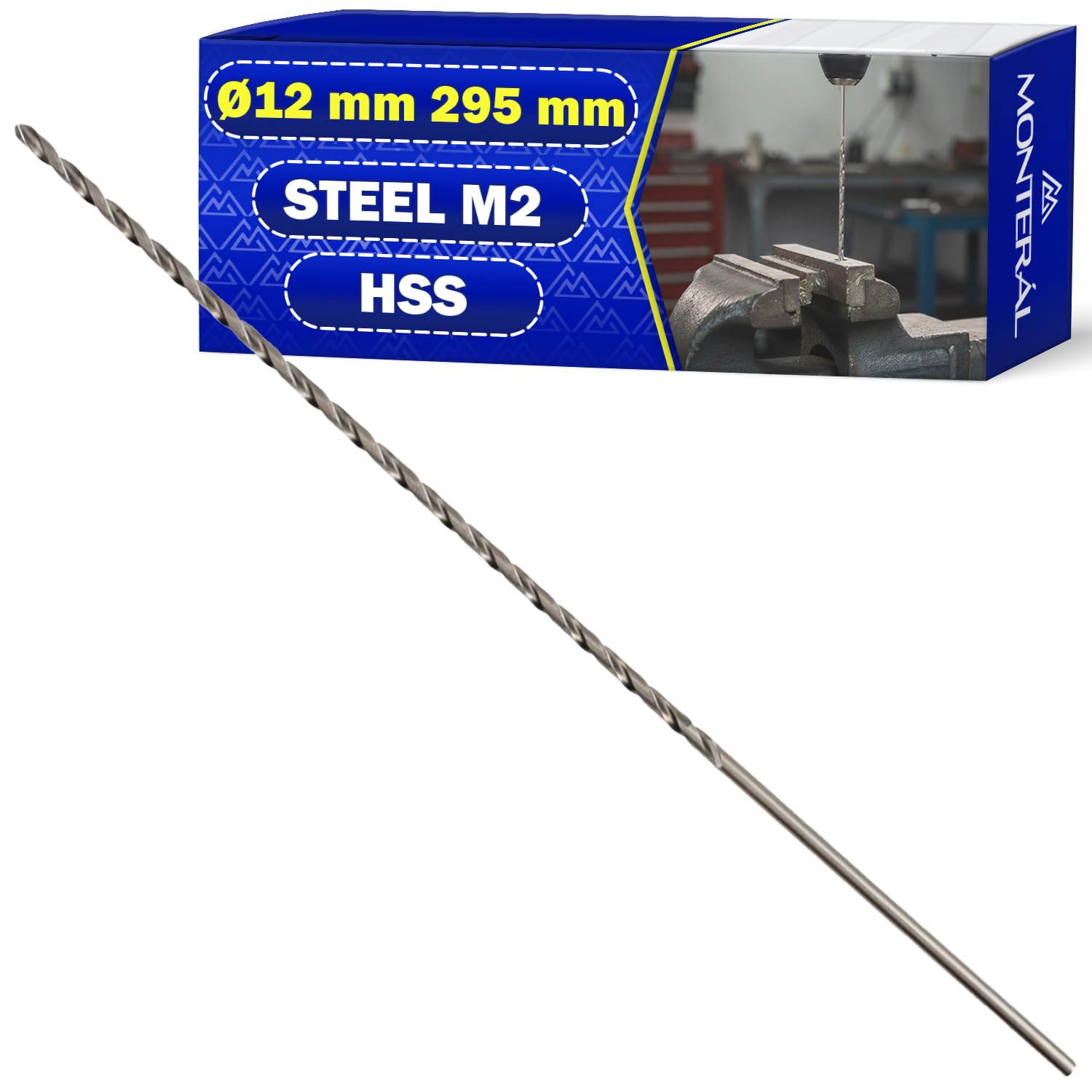 HSS Foret Metal Long Ø 12mm 295mm Fabriqué en Acier Allié Trempé M2 - Meche Metal Utilisé pour Fer l’Acier Métaux Non Ferreux - MONTERAL