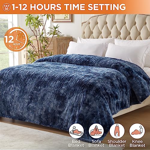 Image of Westinghouse Electric Blanket Full, Faux Fur Heated Blanket with 10 Heating Levels & 1-12 Hours Auto Off, Soft Cozy Sherpa Heated Blanket Washable Blanket (80 inch x 84 inch Full Size, Indigo)