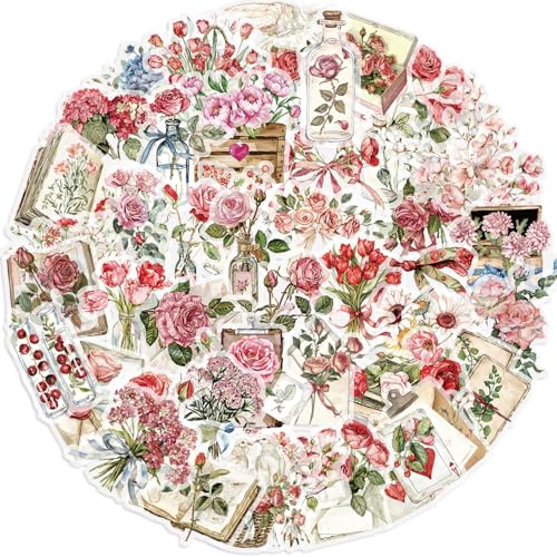Image of Aesthetic Flowers Stickers Transparent Flora Scrapbook Stickers(Pin) | Transparent & Waterproof Sticker for Scrapbook Journal Water Bottle Kindle, DIY Crafts, Party Supplies