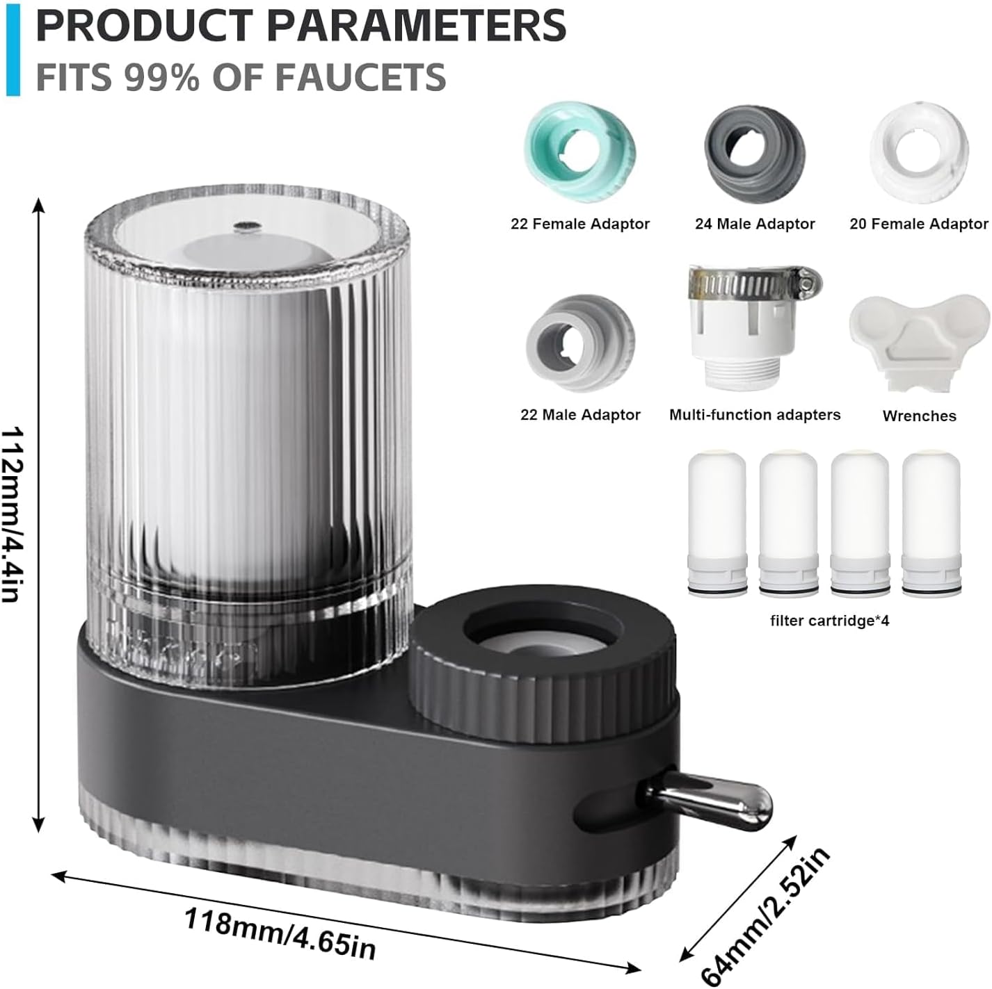 Faucet Water Filter for Sink, Rapid Flow - 400 Gallons Faucet Mount Water Filtration System for Tap Water, NSF Certified Reduces Chlorine,Natural 7 Layer Composite Cartridge Water Filter Tap