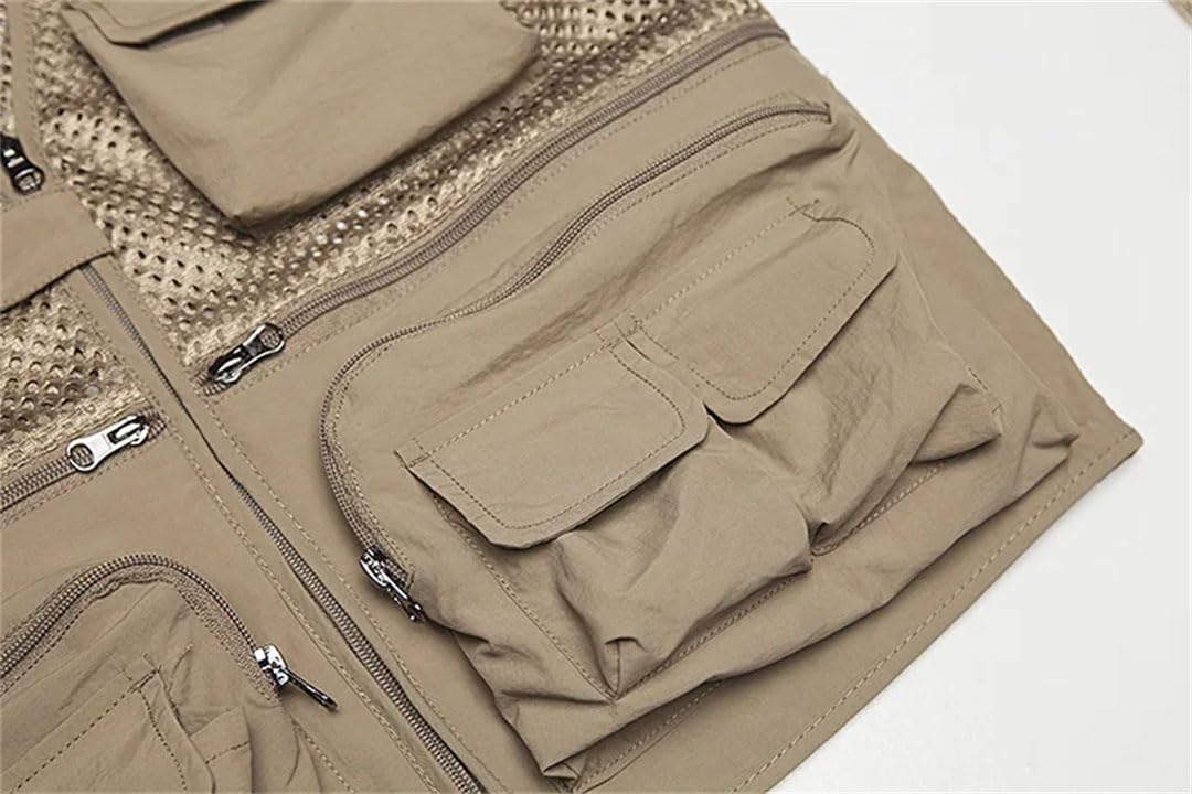 Chaleco de pesca de verano para hombre, chaleco de viaje de malla transpirable con cremallera y múltiples bolsillos, abrigo deportivo