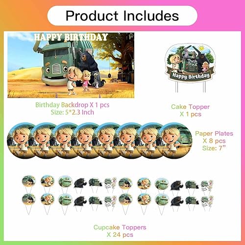 Miniatura 4 de Suministros de fiesta de camión de basura, decoraciones de cumpleaños, platos, banderines, decoración para tartas para niños