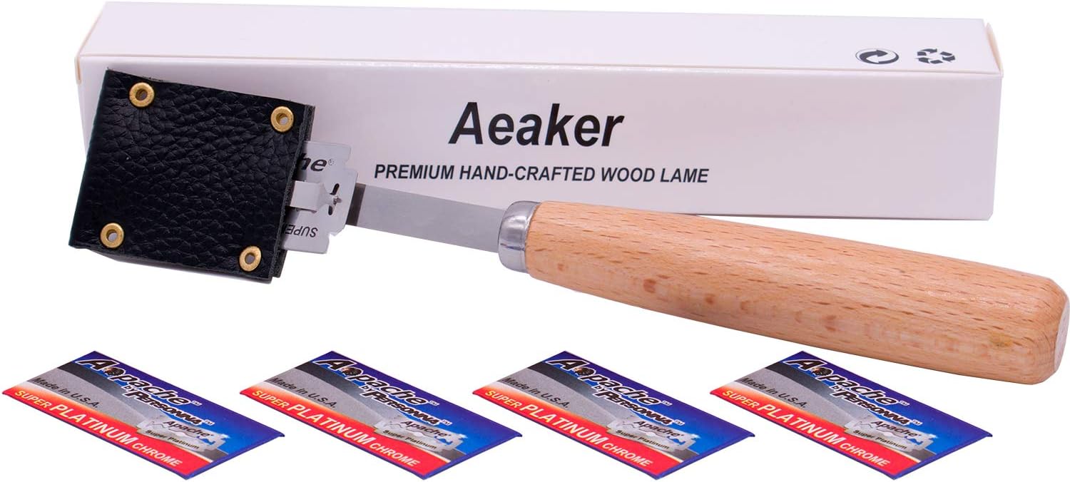 Hand Crafted Bread Lame with 5 Blades Included by Aeaker (Leather Protective Cover A)