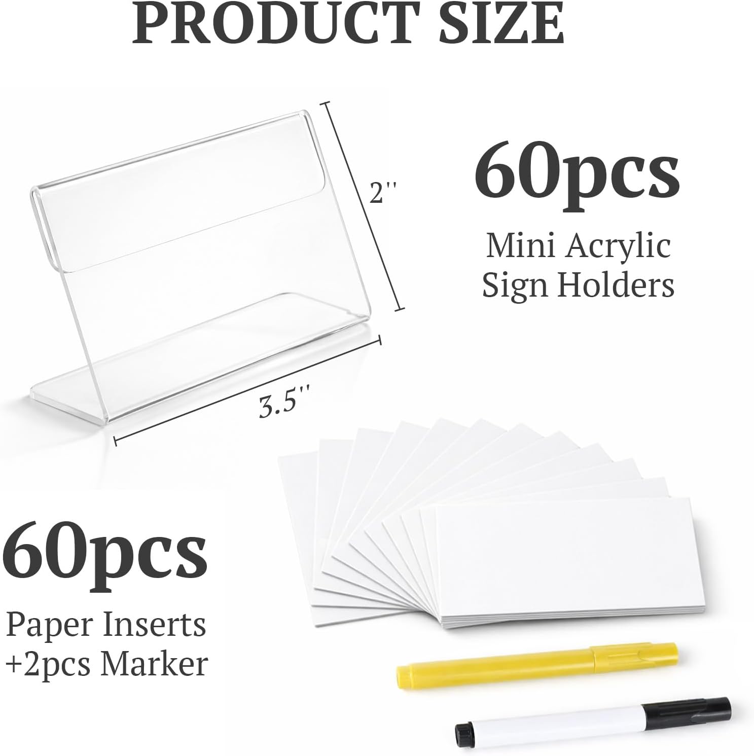 EHWINE 60 Pack Clear Acrylic Sign Holders, 3.5 x 2 Inch Slanted L-Shaped Name Tag & Price Label Display Stand for Restaurant Table, Retail Shelf, Office Desk, Trade Show