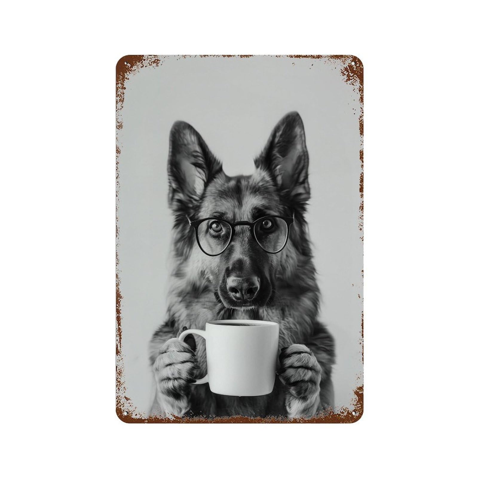 xiaoxiaoshen German Shepherd Coffee Wall Art Wall Decor Art Metal Tin Poster Modern Home Decor Art Home Bar Shop Decorations Vintage Sign 30x20cm