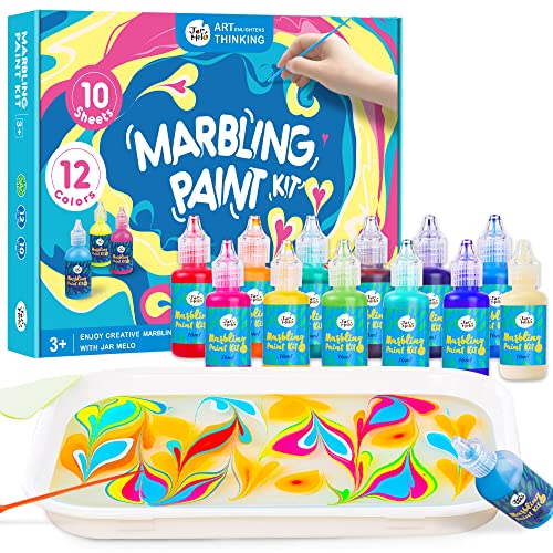 Jar Melo Marbling Paint Kit, Arts And Crafts For Kids Girls Boys Age 3+, Water Marbling Paint Set, Gifts For Kids, Creative Arts Kits For Kids, Stem Toys Paint Suppliers Non-Toxic 12 Colors #TOP12