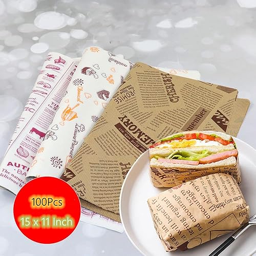 Miniatura 2 de 100 piezas de hojas de papel de cera para empaquetado de sándwiches, bolsa de papel para alimentos, hojas de papel para cestas, hojas de papel para