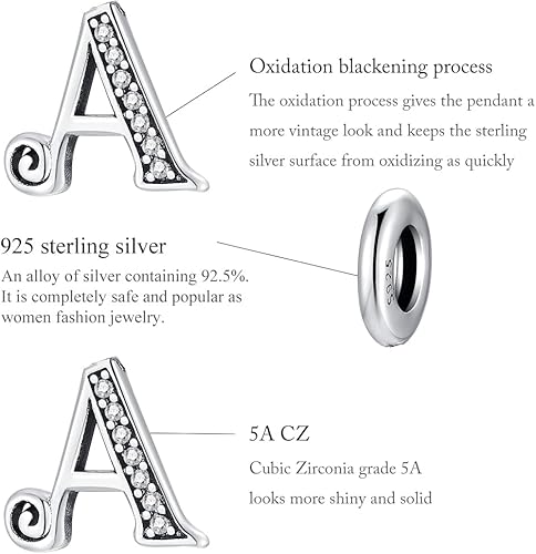 Miniatura 5 de BETTY&amp;SARAH 925 Sterling Silver Letter Charms for Bracelets and Necklace Alphabet Initial Pendant Jewelry Gift for Women Girls