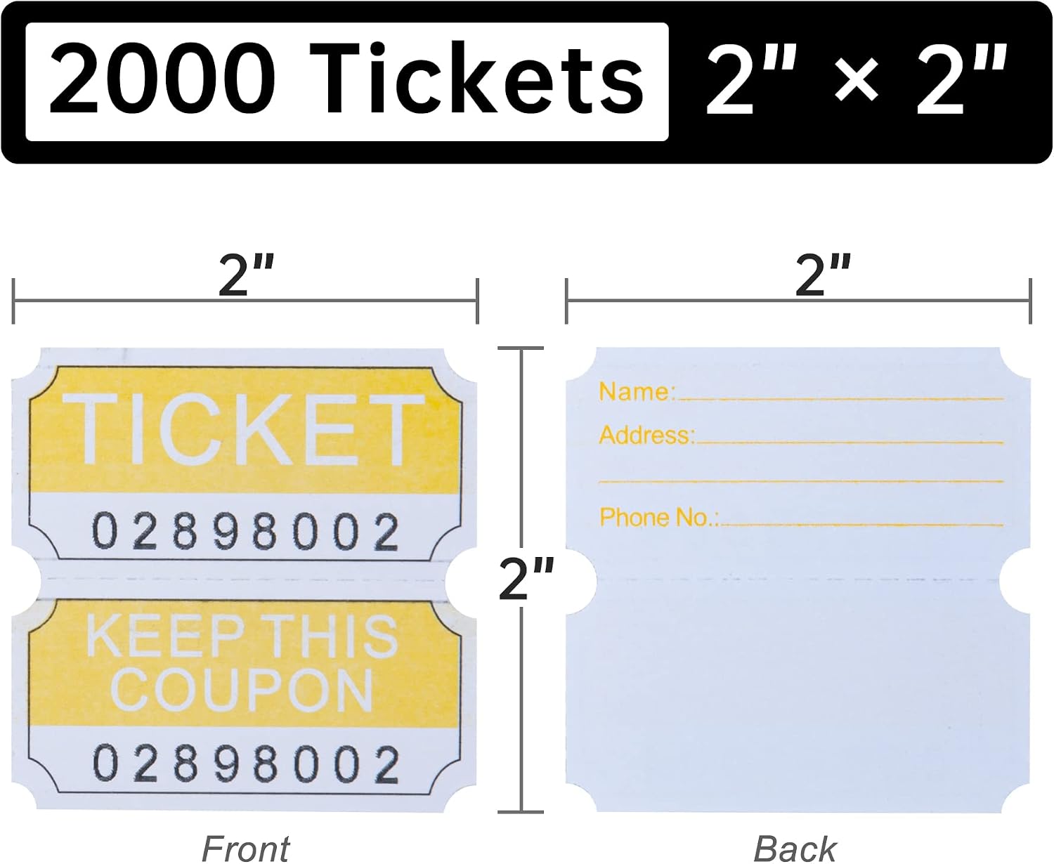 L LIKED Raffle Tickets Double Rolls 2000 per Roll 50/50 Raffle Tickets for Events, Entry, Class Reward, Fundraiser & Prizes (Yellow)