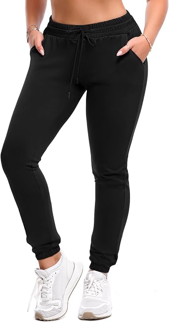 SINOPHANT Joggers for Women with Pockets Drawstring Sweatpants | Elastic waisted; 92% polyester 8% spandex; 4-way stretch; buttery soft; cuffed ankle; great for lounge gym yoga